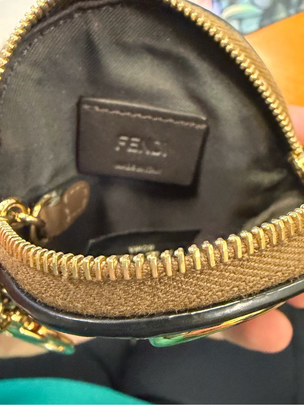 Fendi Brown and Black FF Logo Round Coin Pouch with Gold Hardware - Picture 4 of 6